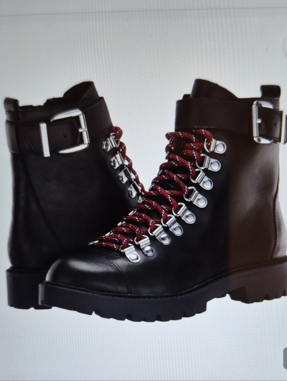 Charles David Women's Black Resistance Leather Lace-Up Combat Boots W/Red Laces.